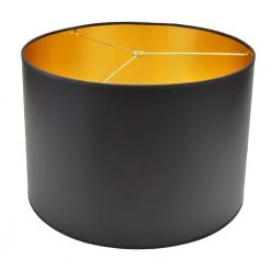 18 in. Width x 12 in. Height Black Paper with Gold Foil Interior/Brass Hardware Drum Lamp Shade by FenchelShades.com