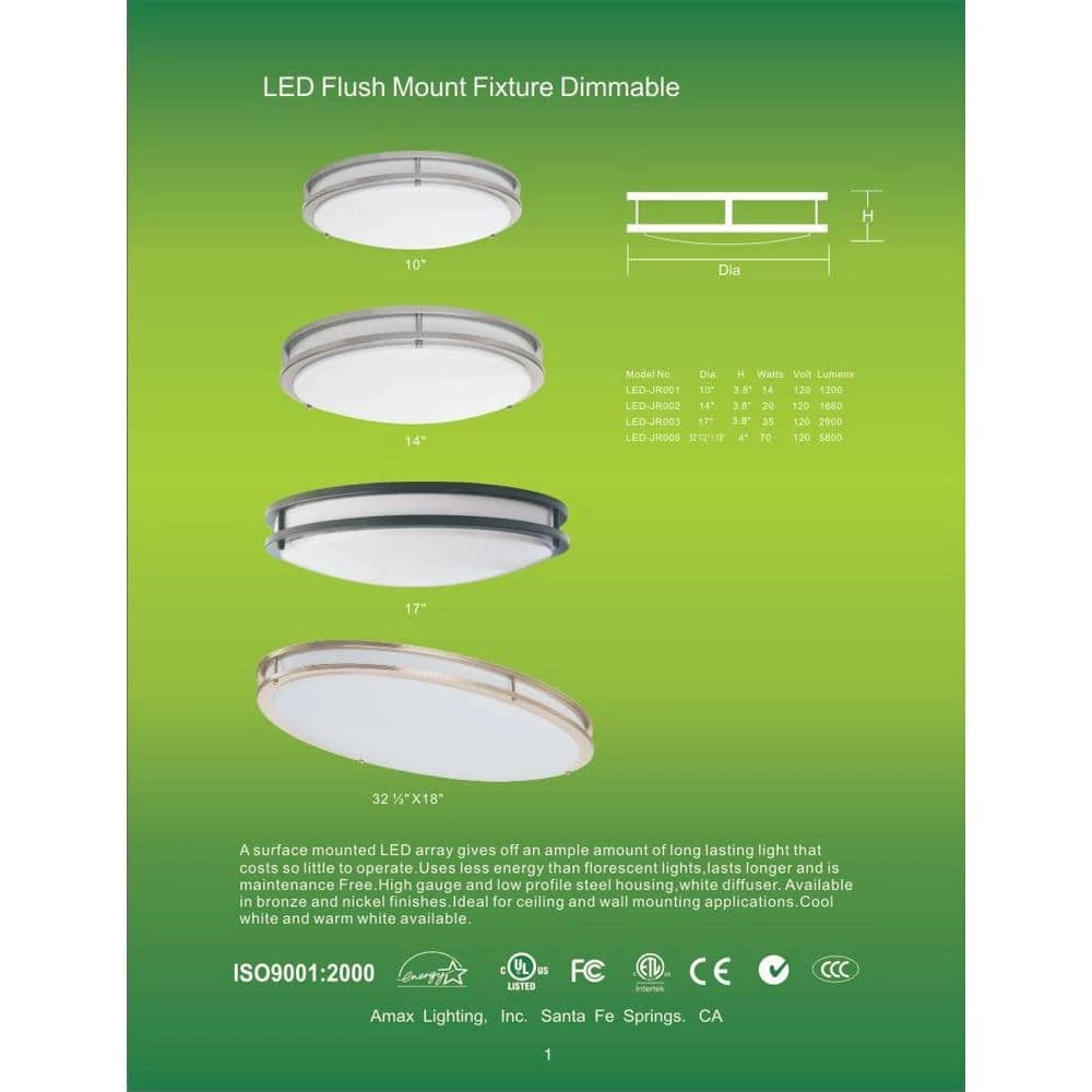 JR Brushed Nickel Indoor LED Flush Mount by AMAX LIGHTING 4 JR Brushed Nickel Indoor LED Flush Mount by AMAX LIGHTING - Image 2